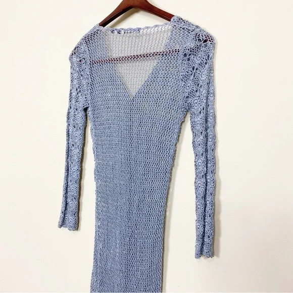 BCBGMAXAZRIA Sweater Cardigan sparkly blue sweater Crochet Size Small 100% Rayon - Picture 6 of 10